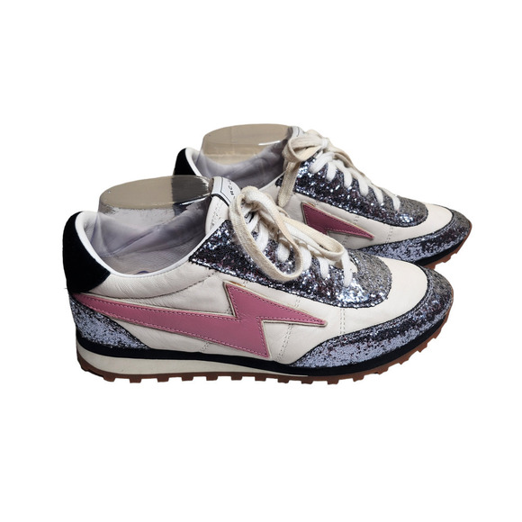 NWOB Marc Jacobs Astor bolt lighting women's glitter leather sneakers 7.5 - Picture 5 of 10